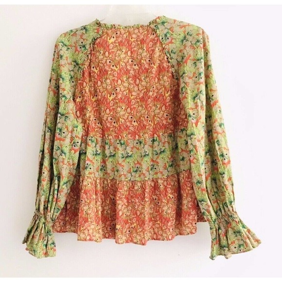 Anthropologie | Roopa Pemmaraju Tassel Vivi Floral Small Orange Peasant Top - Picture 5 of 12